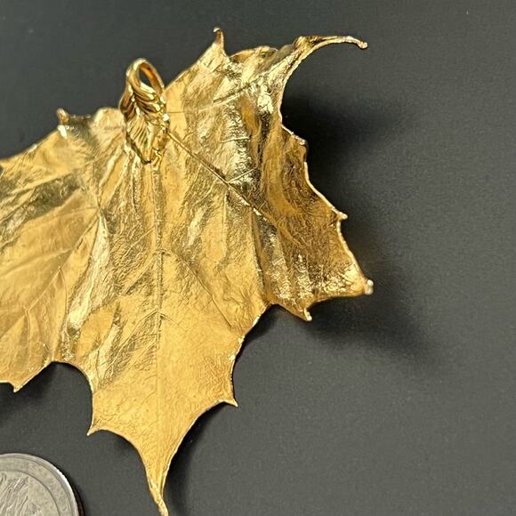 Vintage Gold Tone Real Maple Leaf Pendant Chain Necklace Nature Fall Statement - Picture 6 of 10